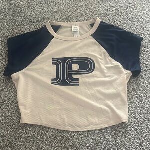 PINK Victoria's Secret Navy and Cream Logo Crop Top